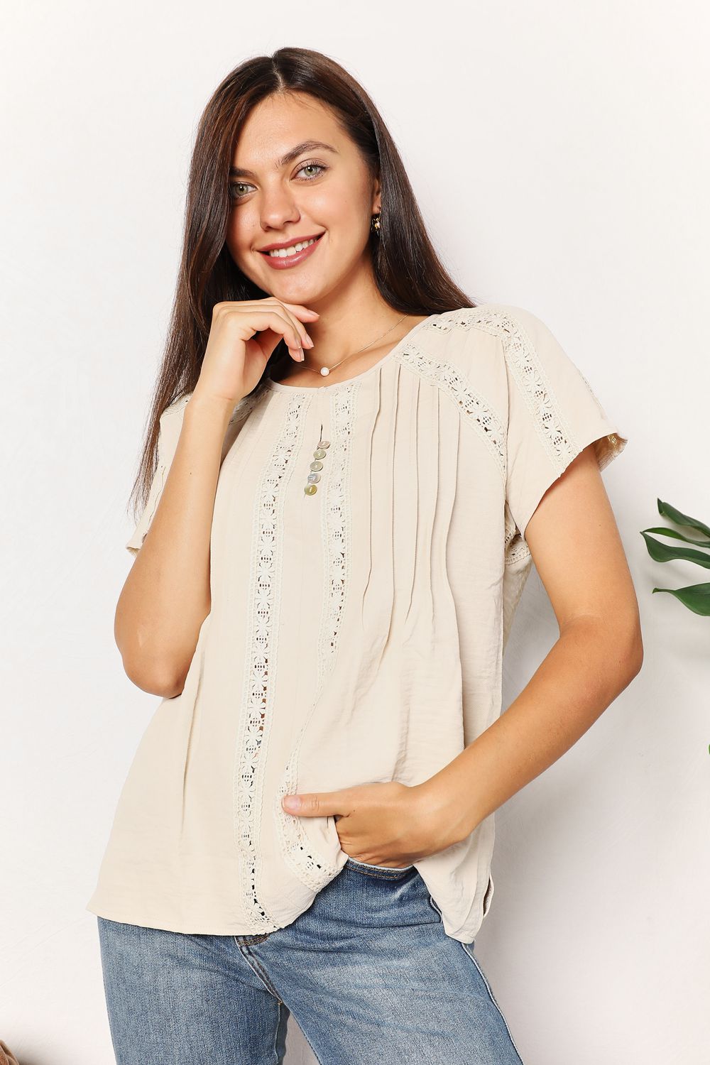 Crochet Buttoned Short Sleeves Top - In Style Chics Boutique Shop Fashion for Women