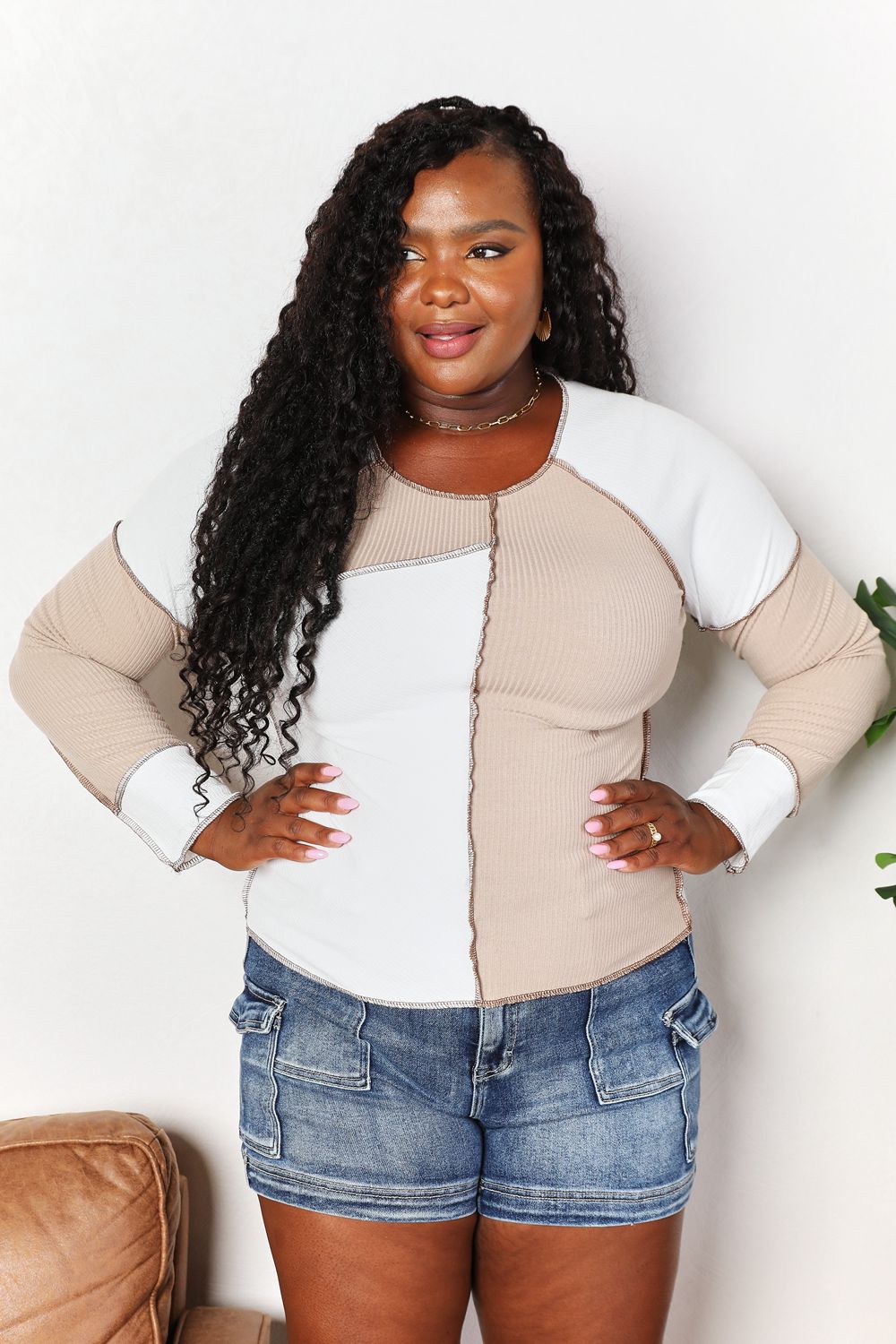 Double Take Color Block Exposed Seam Top - In Style Chics Boutique LLC