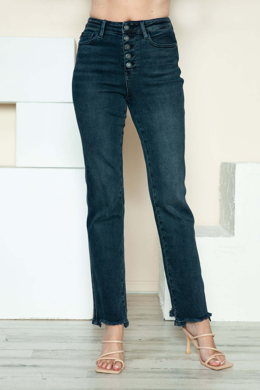 Judy Blue Full Size Button Fly Hem Destroy Straight Jeans - In Style Chics Boutique LLC