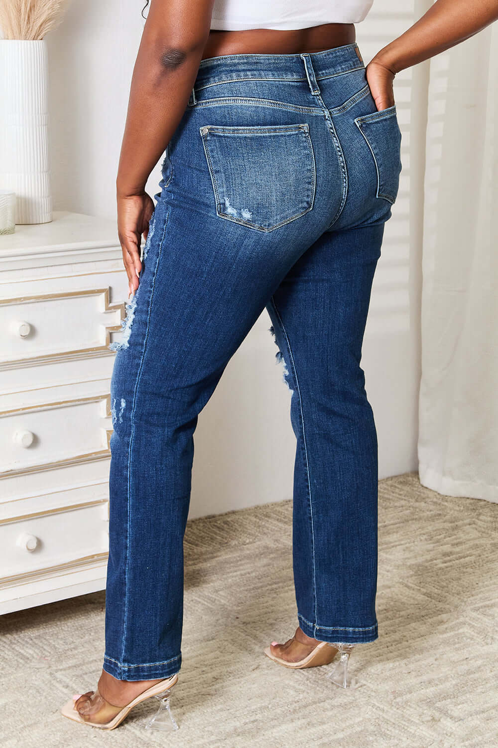 Judy Blue Full Size Mid Rise Hand Sand & Destroy Bootcut Jeans - In Style Chics Boutique LLC