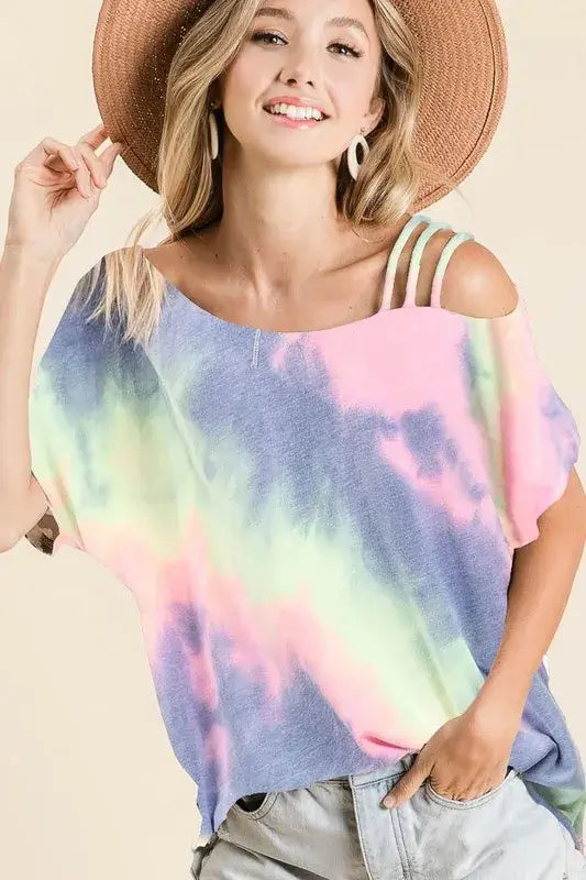Tie Dye French Terry Strapped One Shoulder Top - Cute Clothes Online - In Style Chics Boutique Women's Juniors Apparel  In Style Women's Fashion