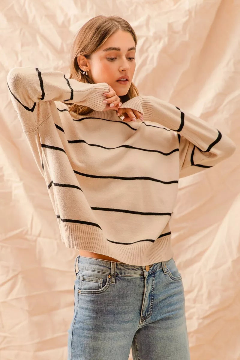 Stripe Crew Neck Basic Essential Sweater at In Style Chics Boutique