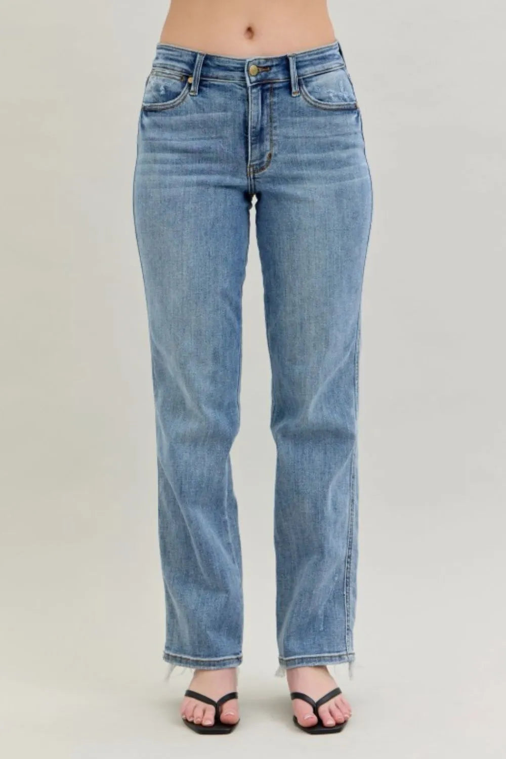 Judy Blue Frayed Hem Cell Phone Pocket Dad Jeans at In Style Chics Boutique