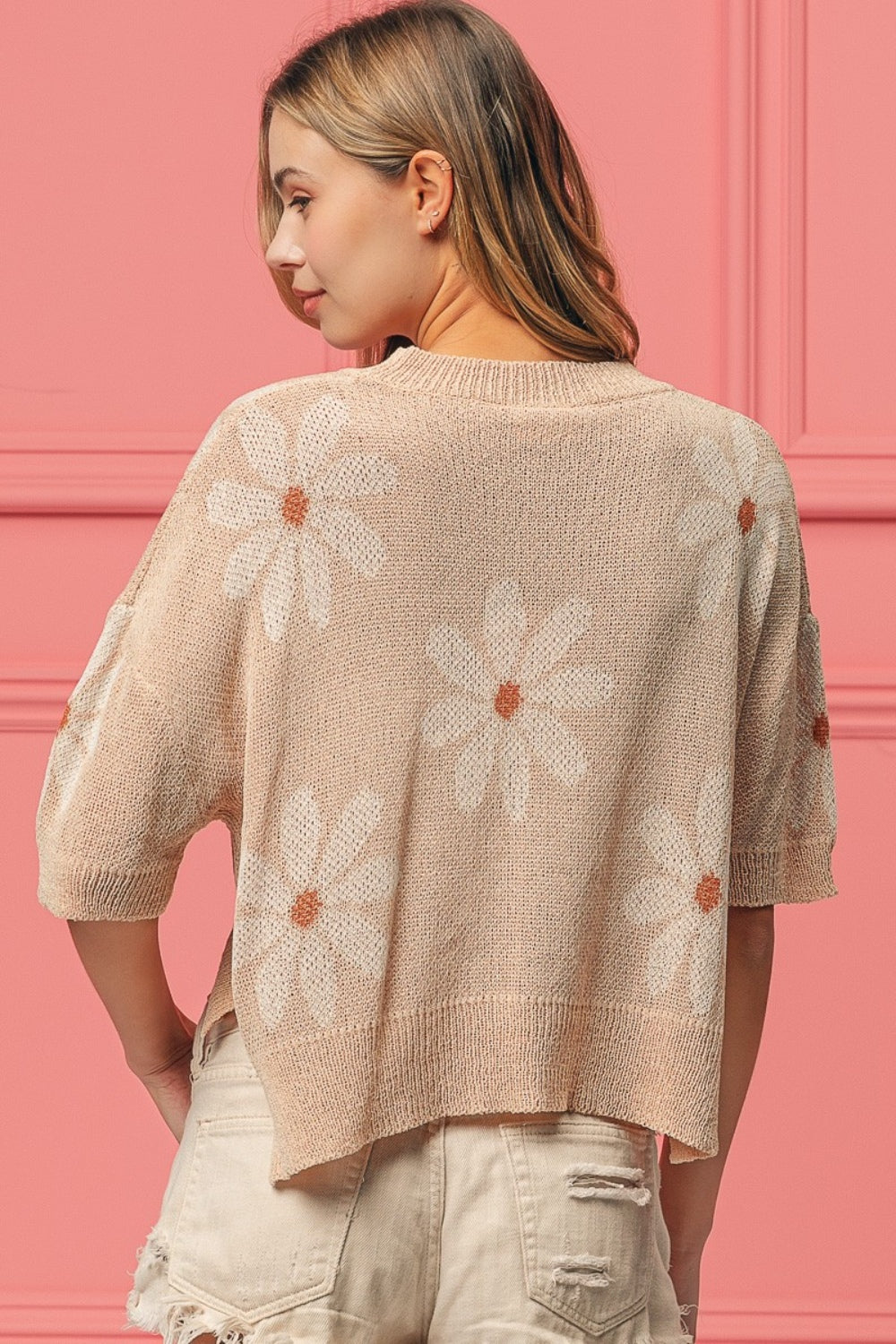 BiBi Floral Pattern Slit Sweater - Cute Clothes Online - In Style Chics Boutique Women's Juniors Apparel