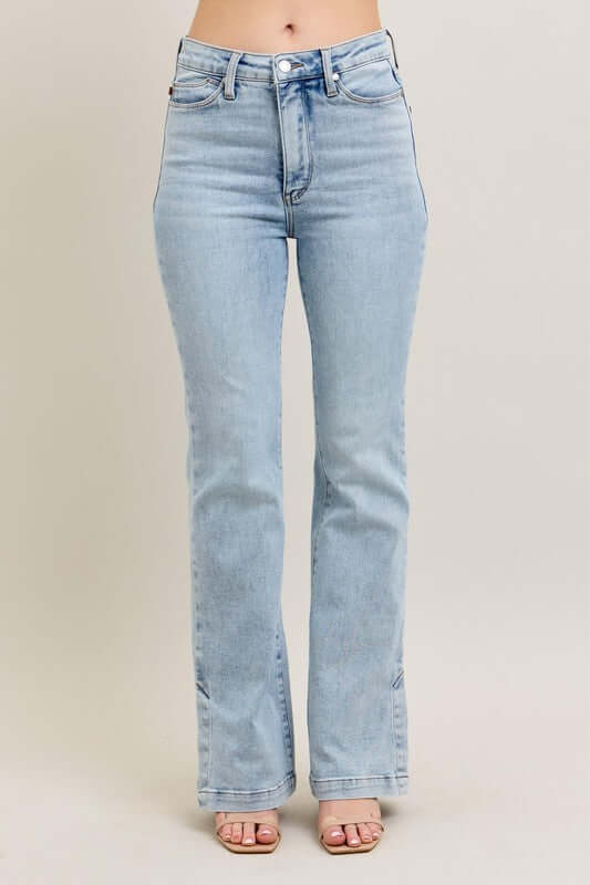 Judy Blue Tummy Control Vintage Wash Side Slit Slim Boot Jeans - In Style Chics Boutique Women's Juniors Plus Size Apparel Online