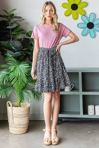Short Sleeve Solid & Animal Print Mini Dress - In Style Chics Boutique