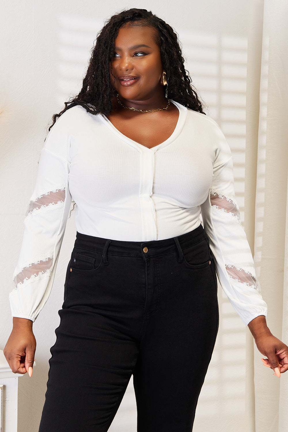 V-Neck Dropped Shoulder Blouse - In Style Chics Boutique
