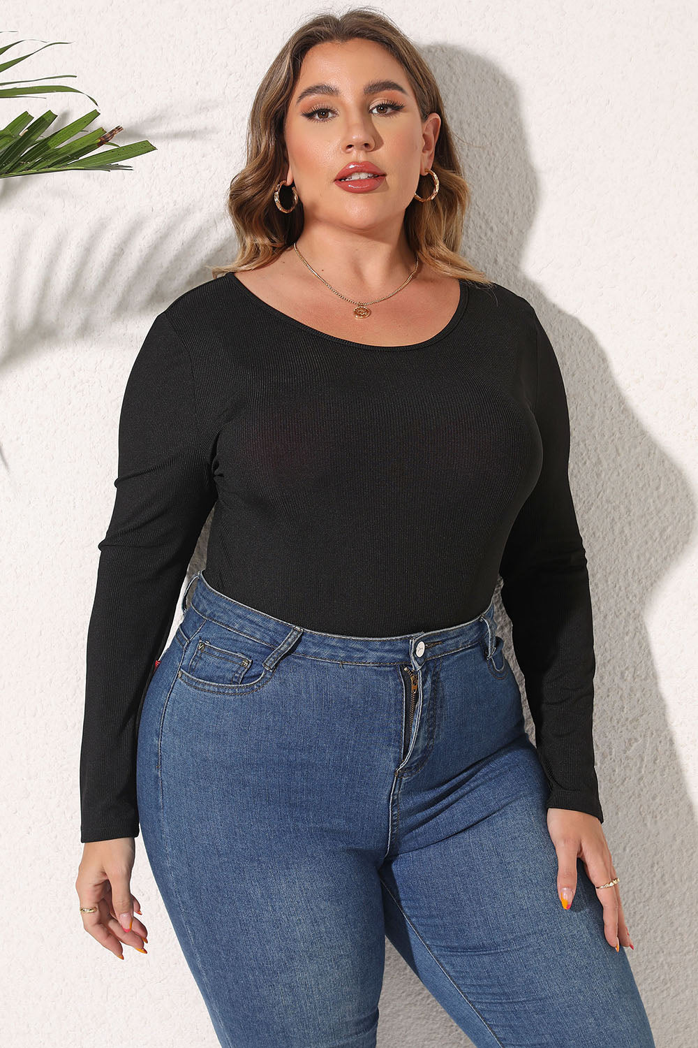 Plus Size Round Neck Long Sleeve Bodysuit - In Style Chics Boutique LLC