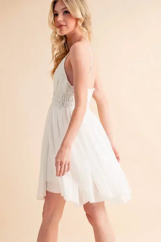 Lace Detail Mini Cami White Dress - For Bride to be - In Style Chics Boutique Women's Juniors Apparel Online