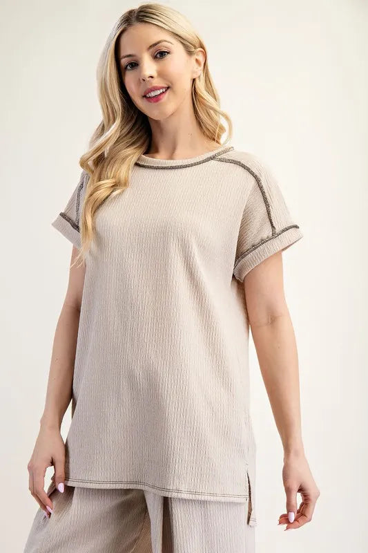 Relaxed-Fit Textured Top with Short Sleeves - In Style Chics Boutique Women's Juniors Plus Size Clothing Online
