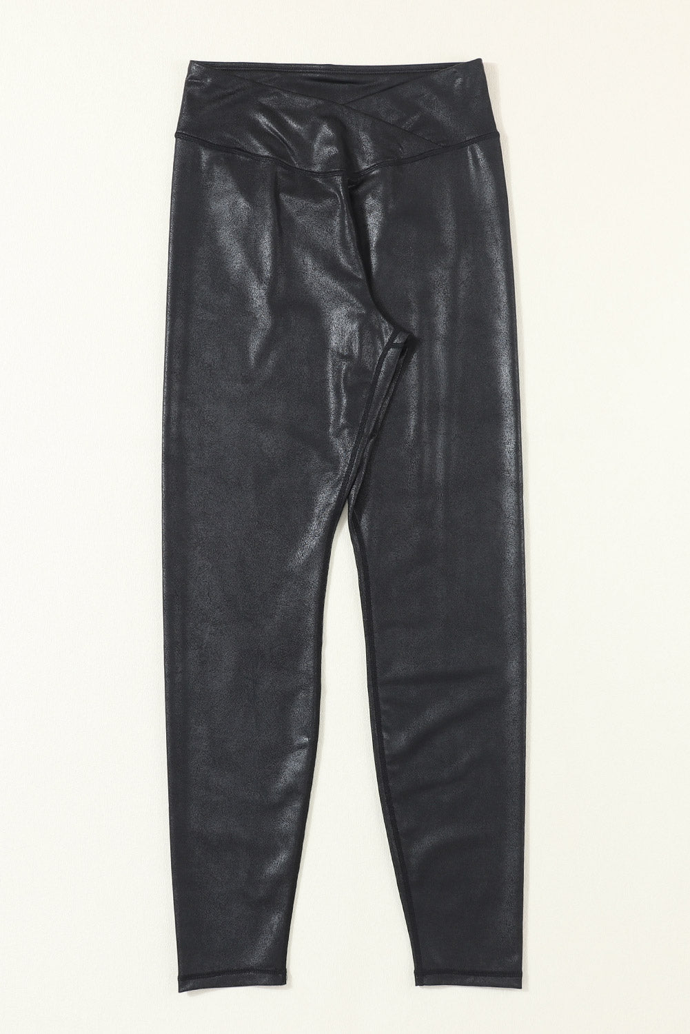 Black Crossed Dip Waist Sleek Leather Leggings - In Style Chics Boutique LLC