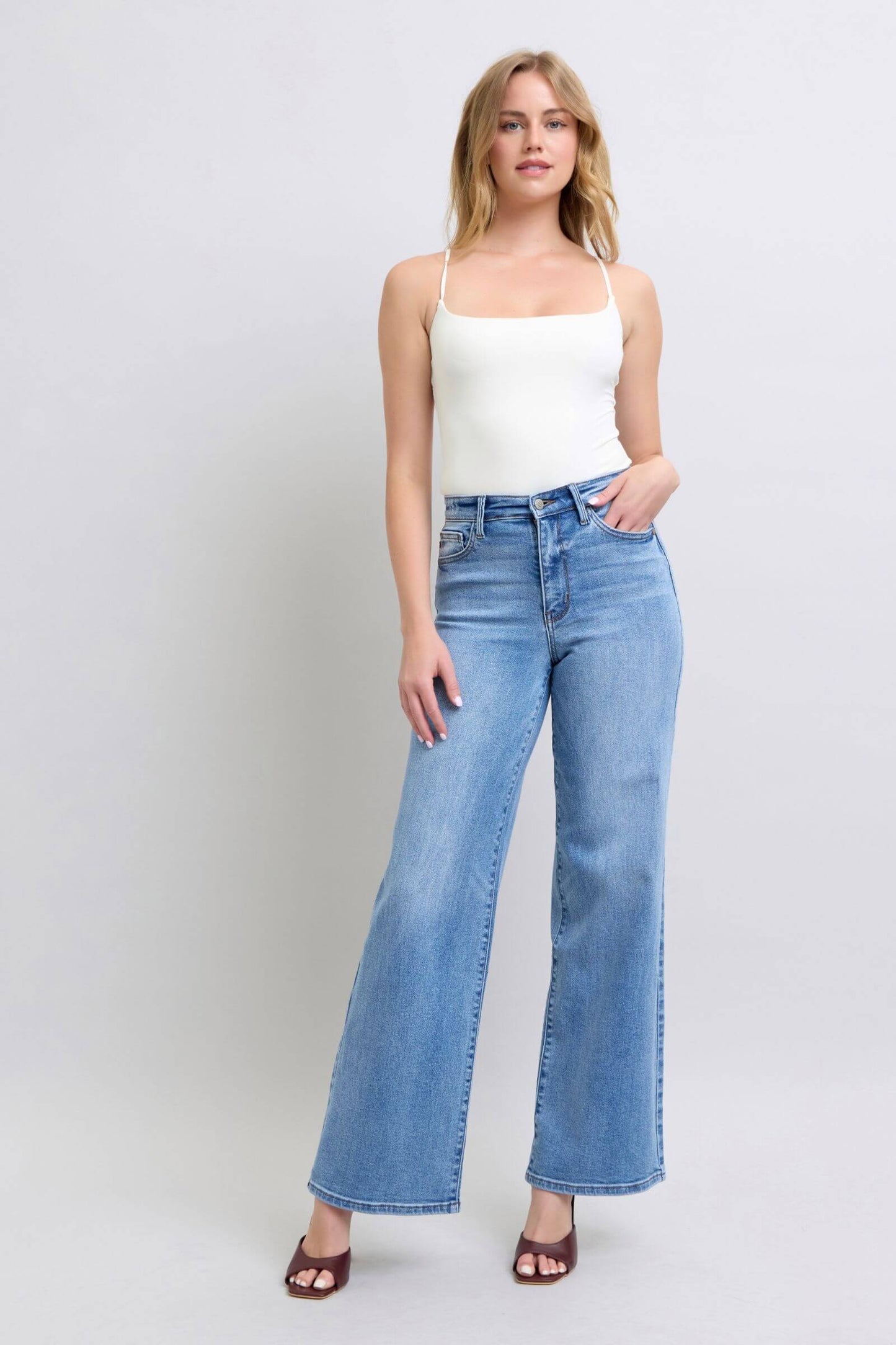 Judy Blue Full Size Wide Leg Non Distressed Jeans with Pockets - In Style Chics Boutique