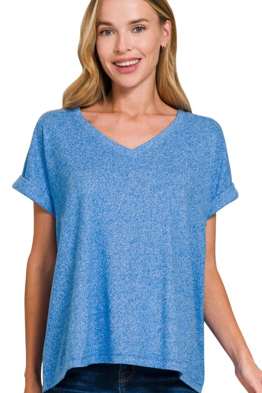 V-neck Tee, Soft Melange Hacci - In Style Chics Boutique Women's Juniors Clothes Online Under $25
