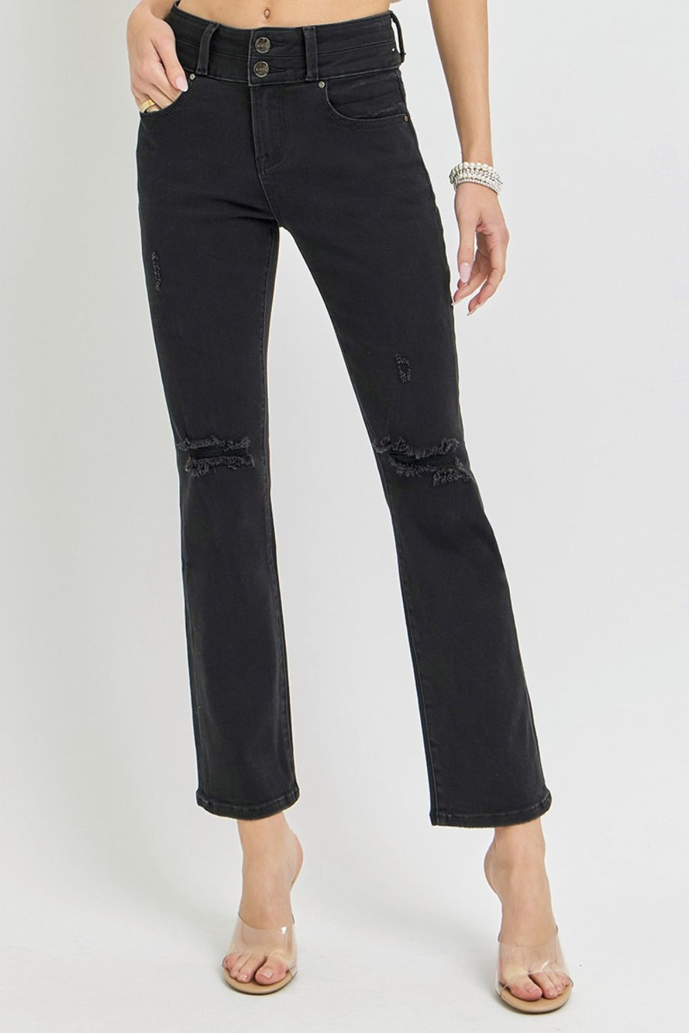 RISEN Full Size High Rise Wide Waistband Ankle Bootcut Jeans - In Style Chics Boutique LLC