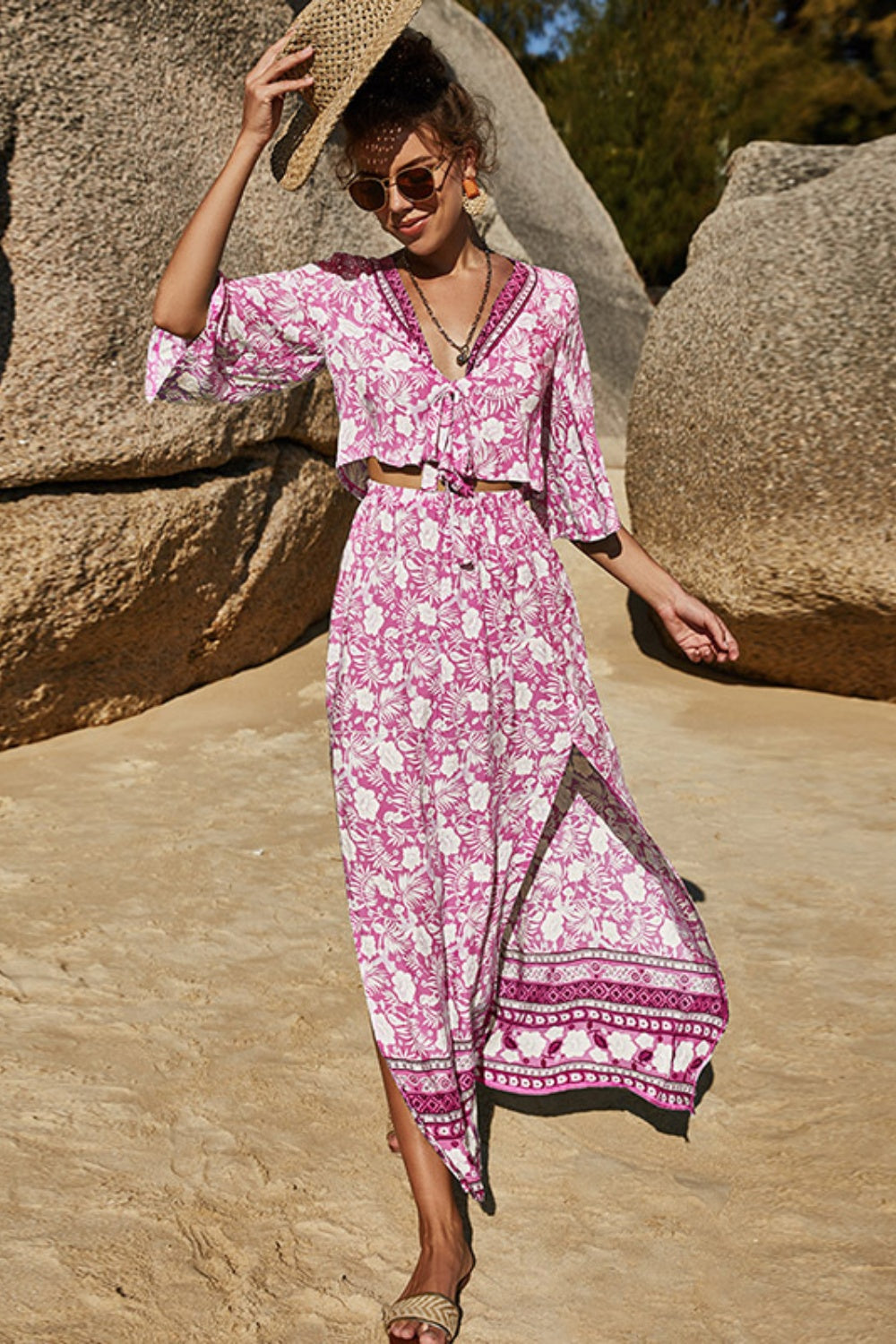Printed Half Sleeve Top and Slit Skirt Set - More Colors! - In Style Chics Boutique LLC
