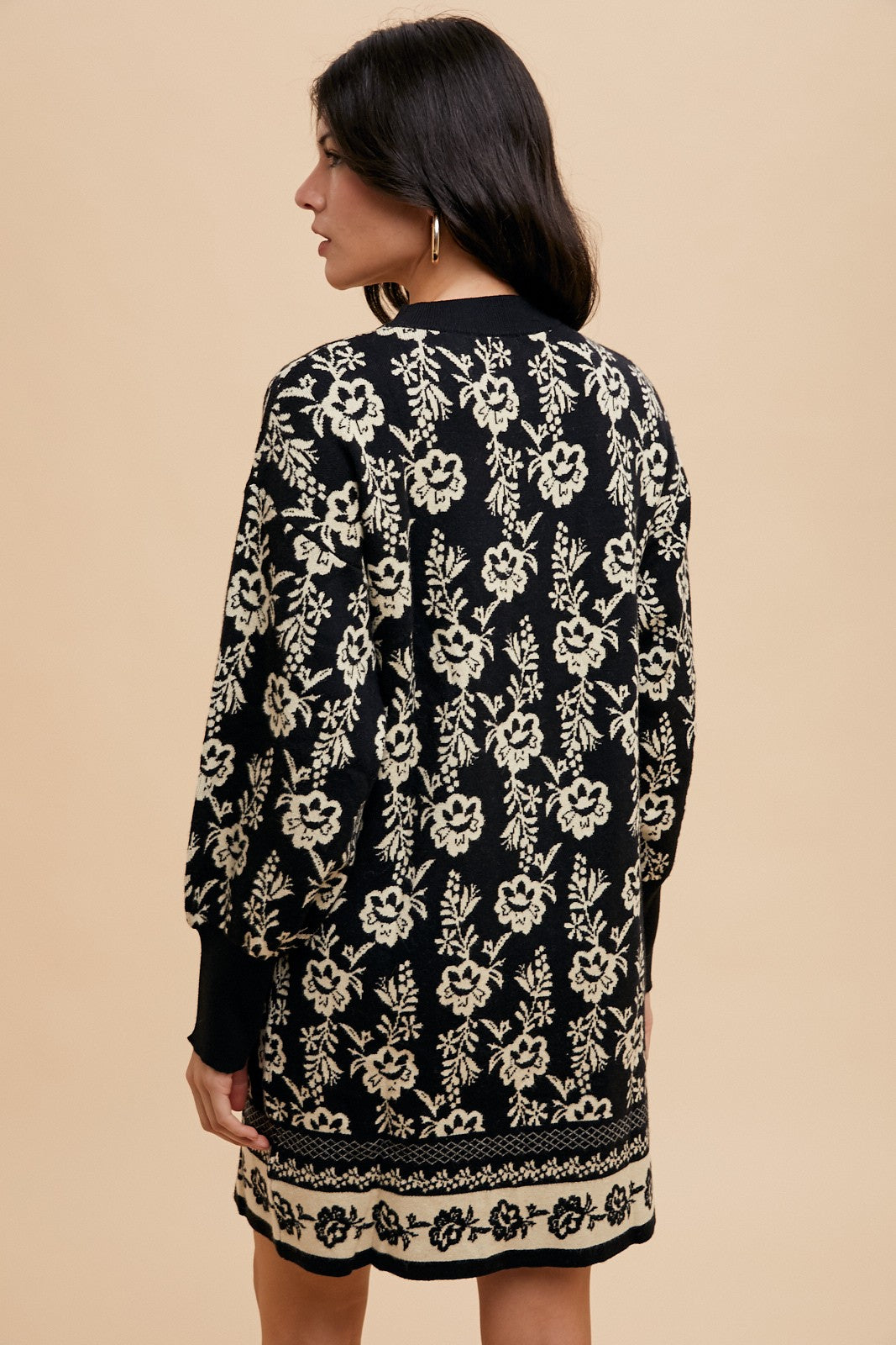 Annie Wear Floral Jacquard Round Neck Sweater Dress - In Style Chics Boutique LLC