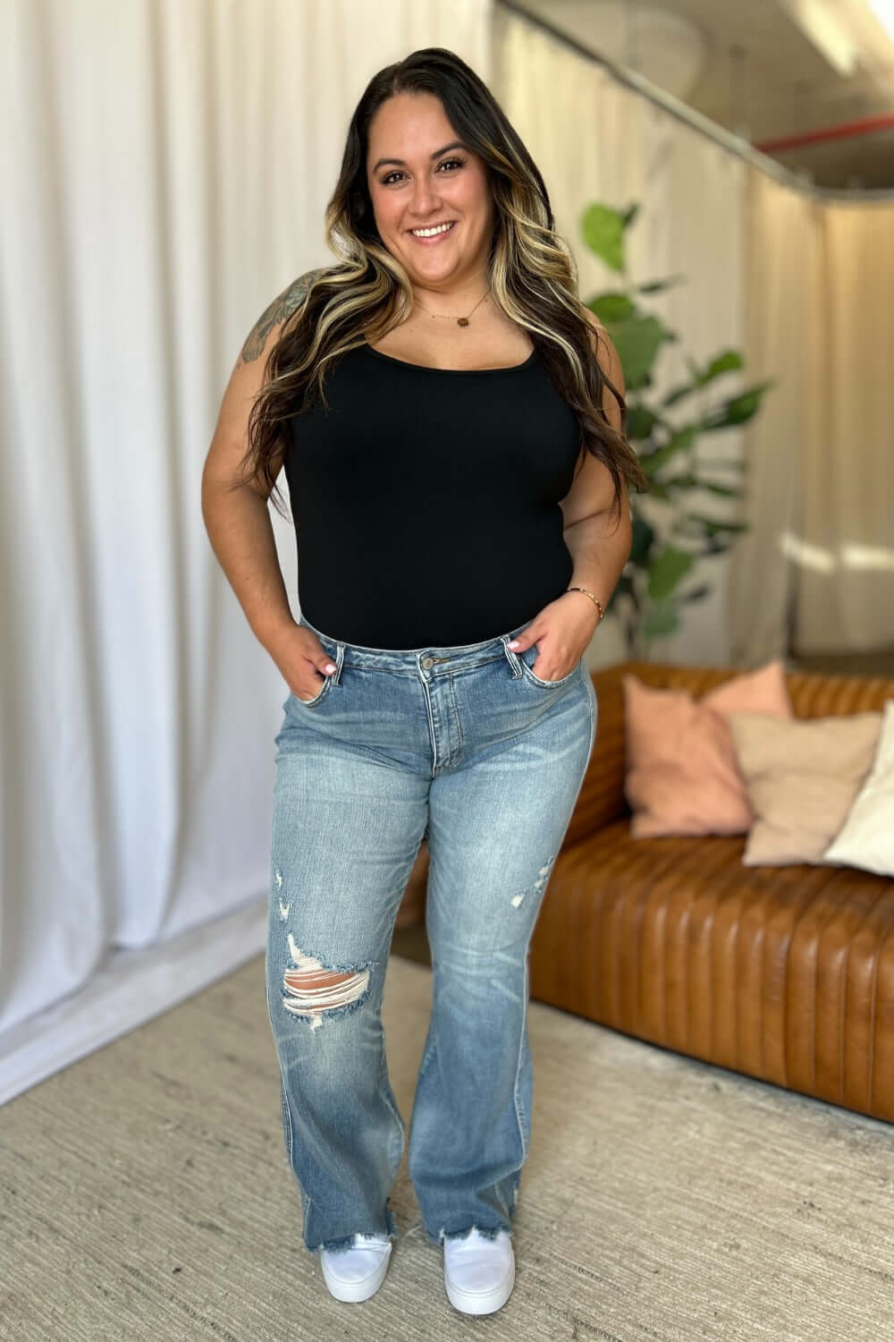 Judy Blue Full Size Medium Rise Tummy Control Destroy Flare - In Style Chics Boutique LLC