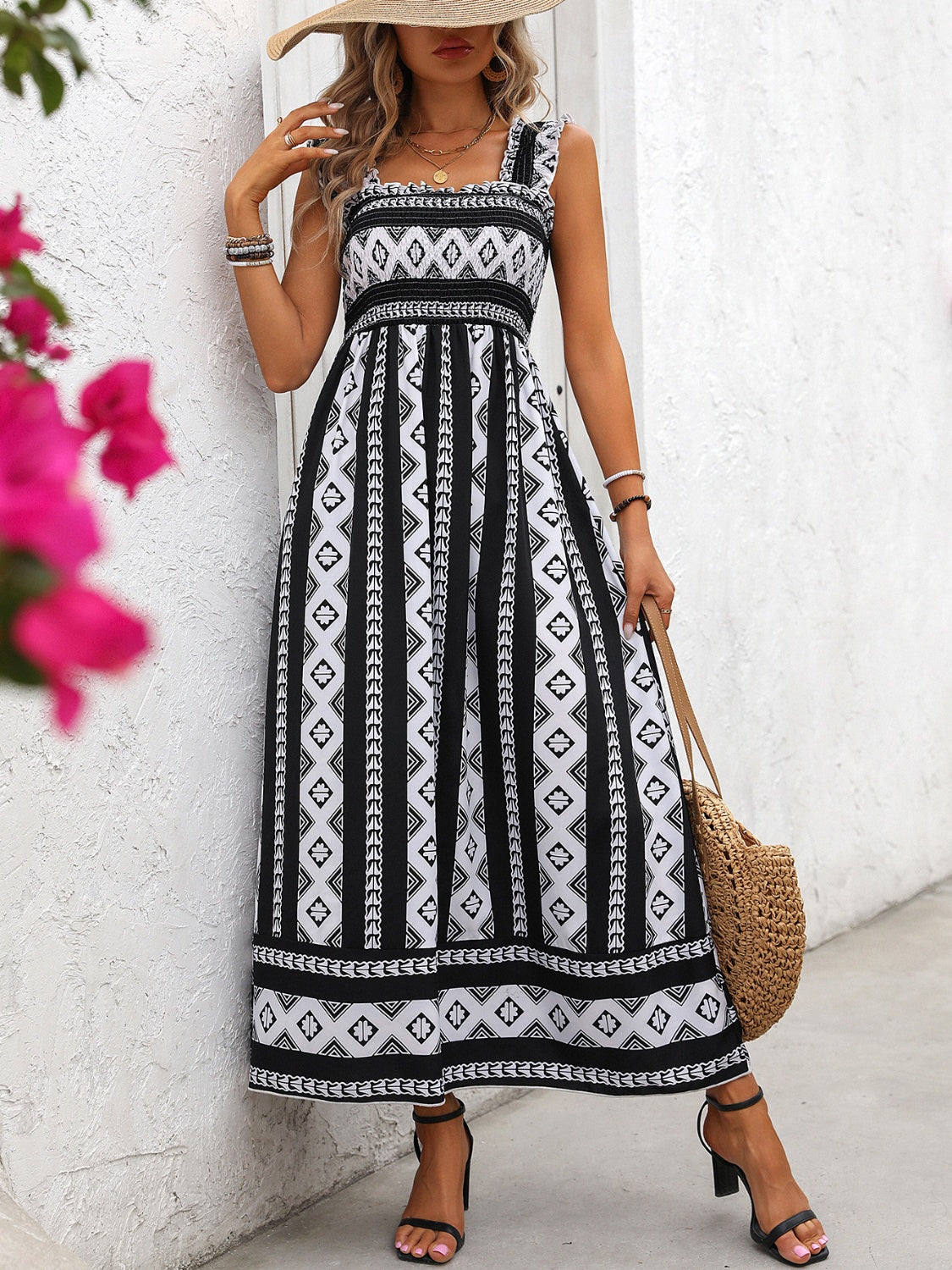 Printed Square Neck Wide Strap Cami Dress - In Style Chics Boutique LLC