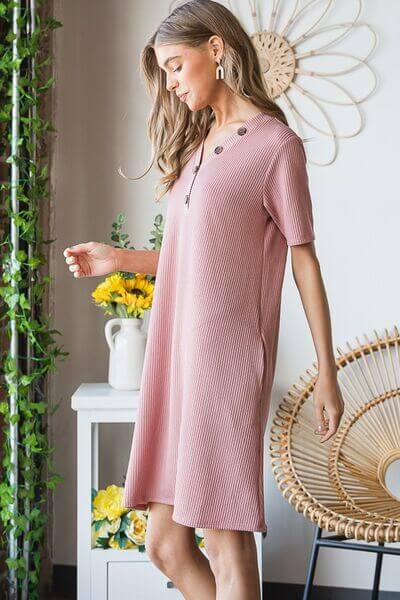 Solid Ribbed Mini Dress with Button - In Style Chics Boutique