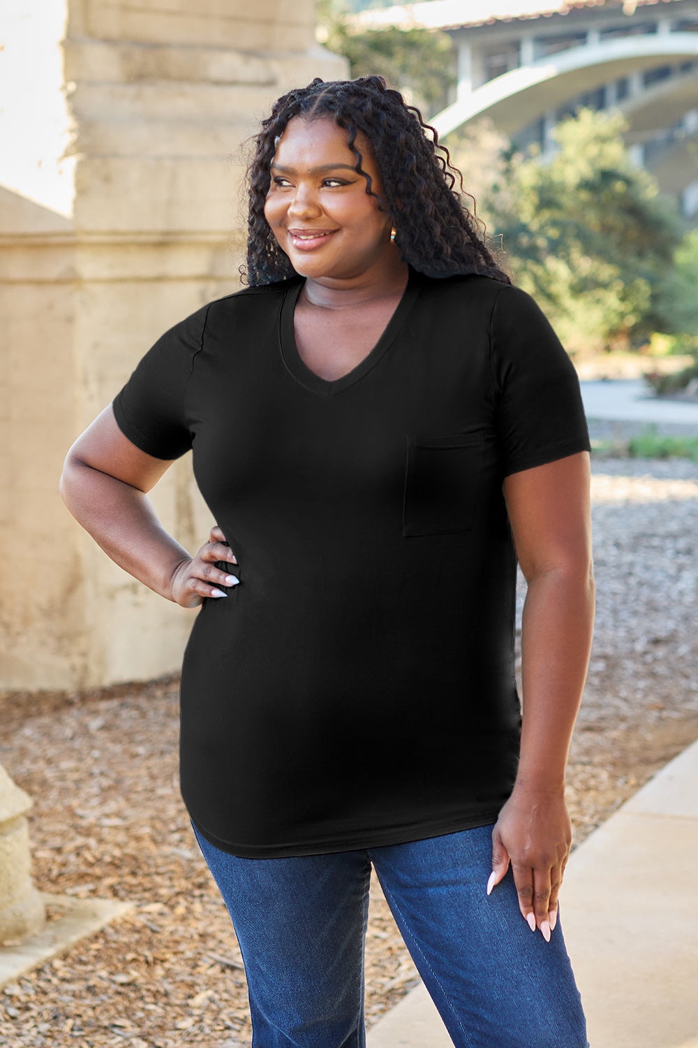 Bamboo Full Size V-Neck Short Sleeve T-Shirt - Eco Friendly - Sensitive Skin - In Style Chics Boutique Women's Juniors Plus Size Apparel Online
