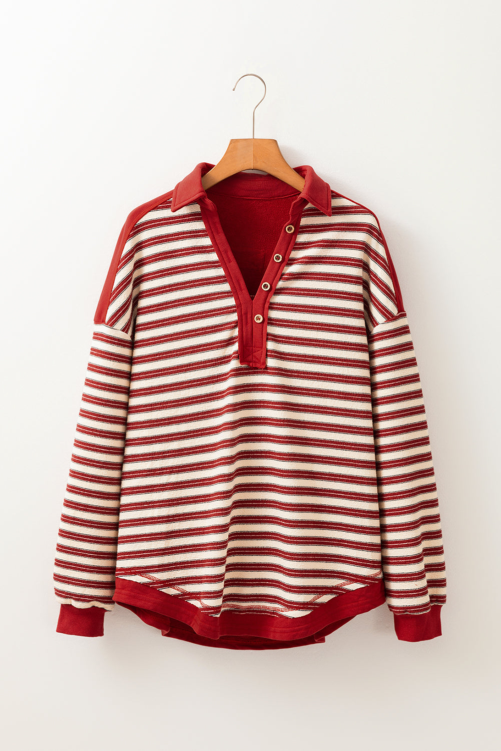 Stripe Collared V Neck Drop Shoulder Top - In Style Chics Boutique LLC