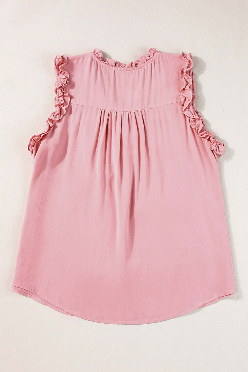 Button Split Neck Frill Trim Sleeveless Shirt - Cute Clothes Online - In Style Chics Boutique Women's Juniors Apparel
