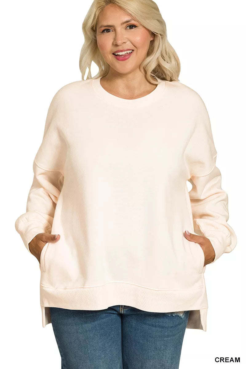 Fleece Hi-low Boyfriend Sweatshirt with Pockets at In Style Chics Boutique