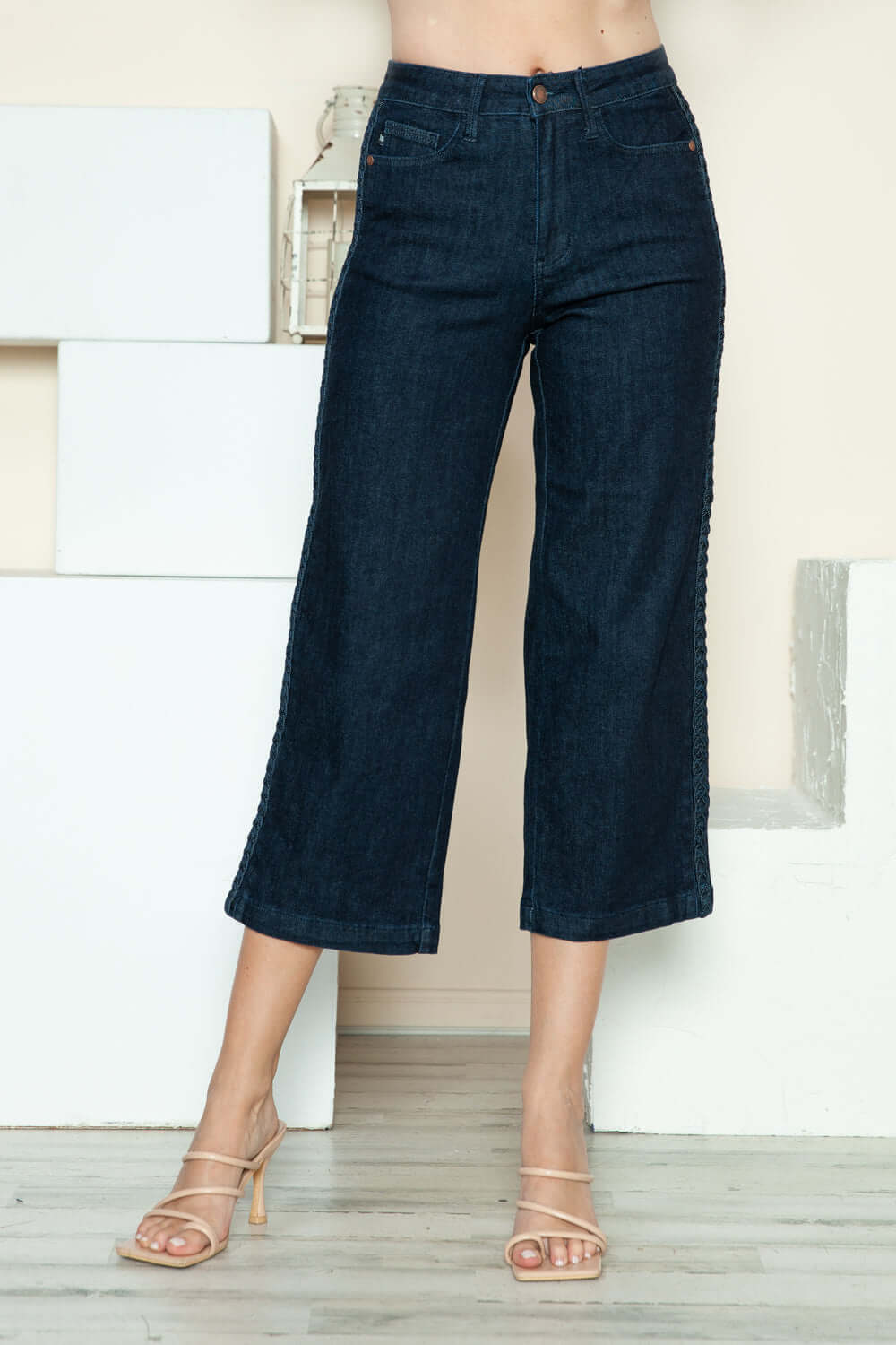 Judy Blue Full Size Side Seam Braid Detail Crop Wide Leg Jeans - In Style Chics Boutique LLC