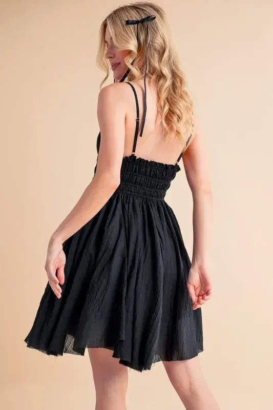 Lace Detail Mini Black Cami Dress - In Style Chics Boutique Women's Juniors Apparel Online