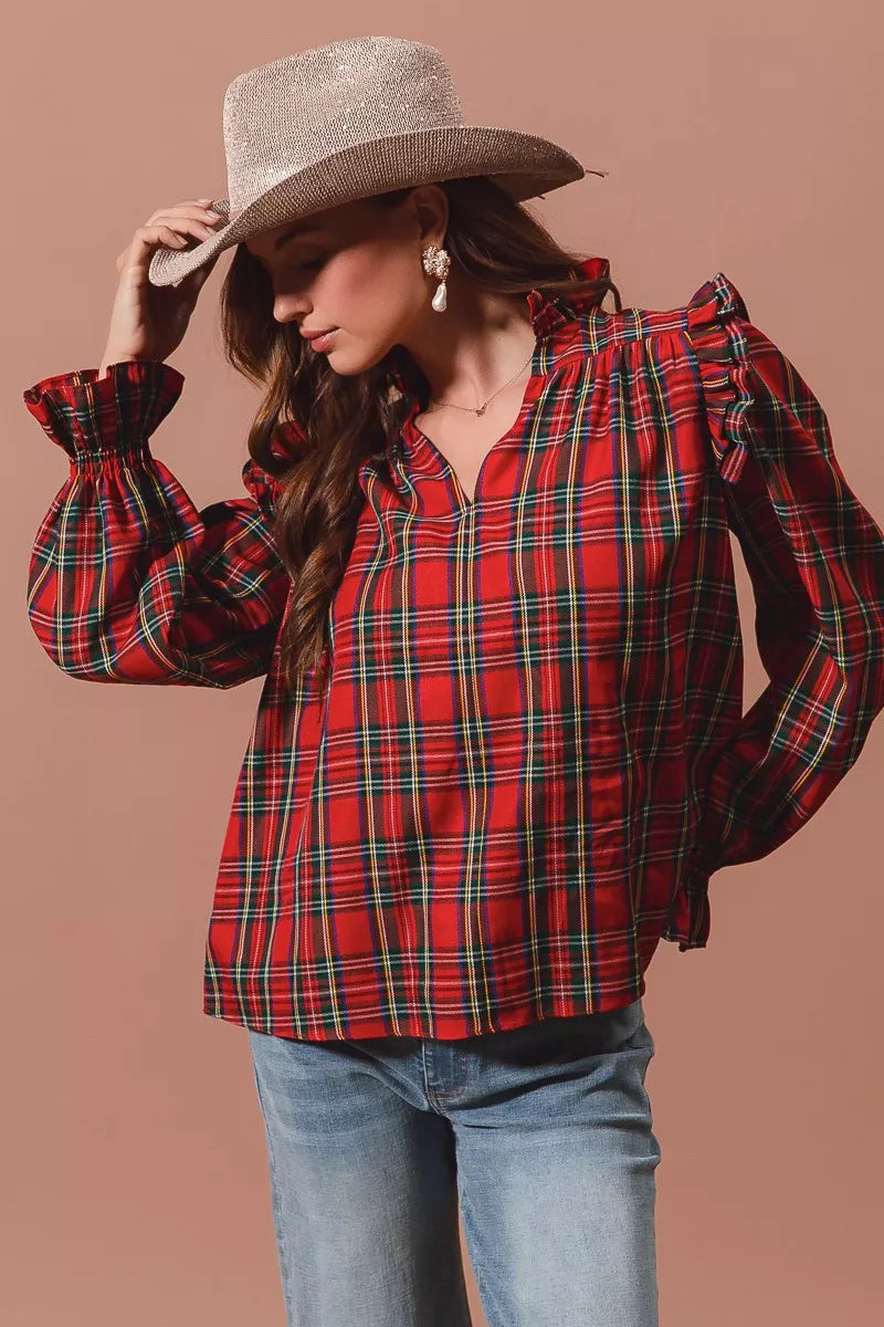 Christmas Checkered Plaid Smocked ♥️ Blouse at In Style Chics Boutique