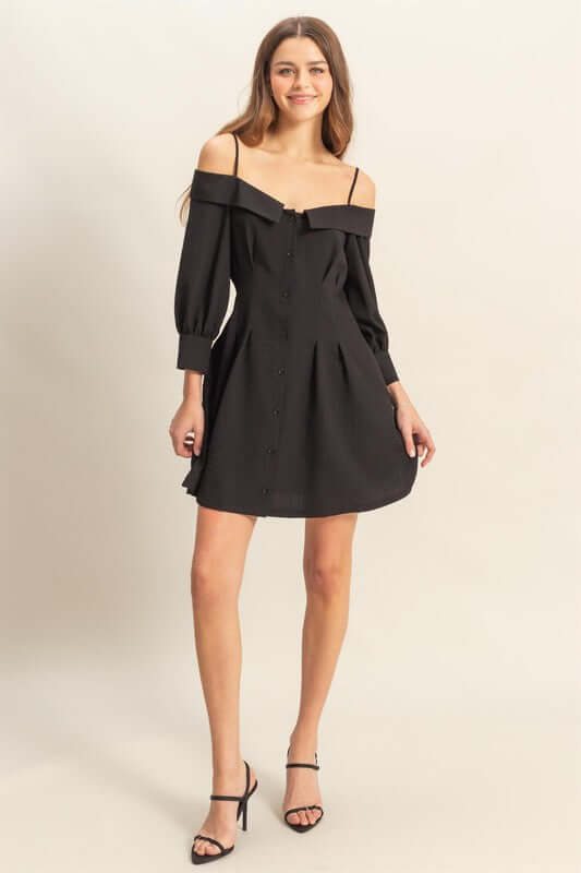 HYFVE Button Down Spaghetti Strap Black Mini Dress with Pockets - Trendy Cute Clothing Online - In Style Chics Boutique Women's Juniors Apparel