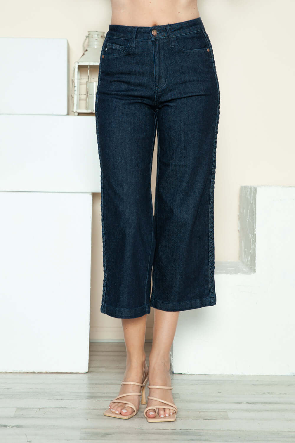 Judy Blue Full Size Side Seam Braid Detail Crop Wide Leg Jeans - In Style Chics Boutique LLC