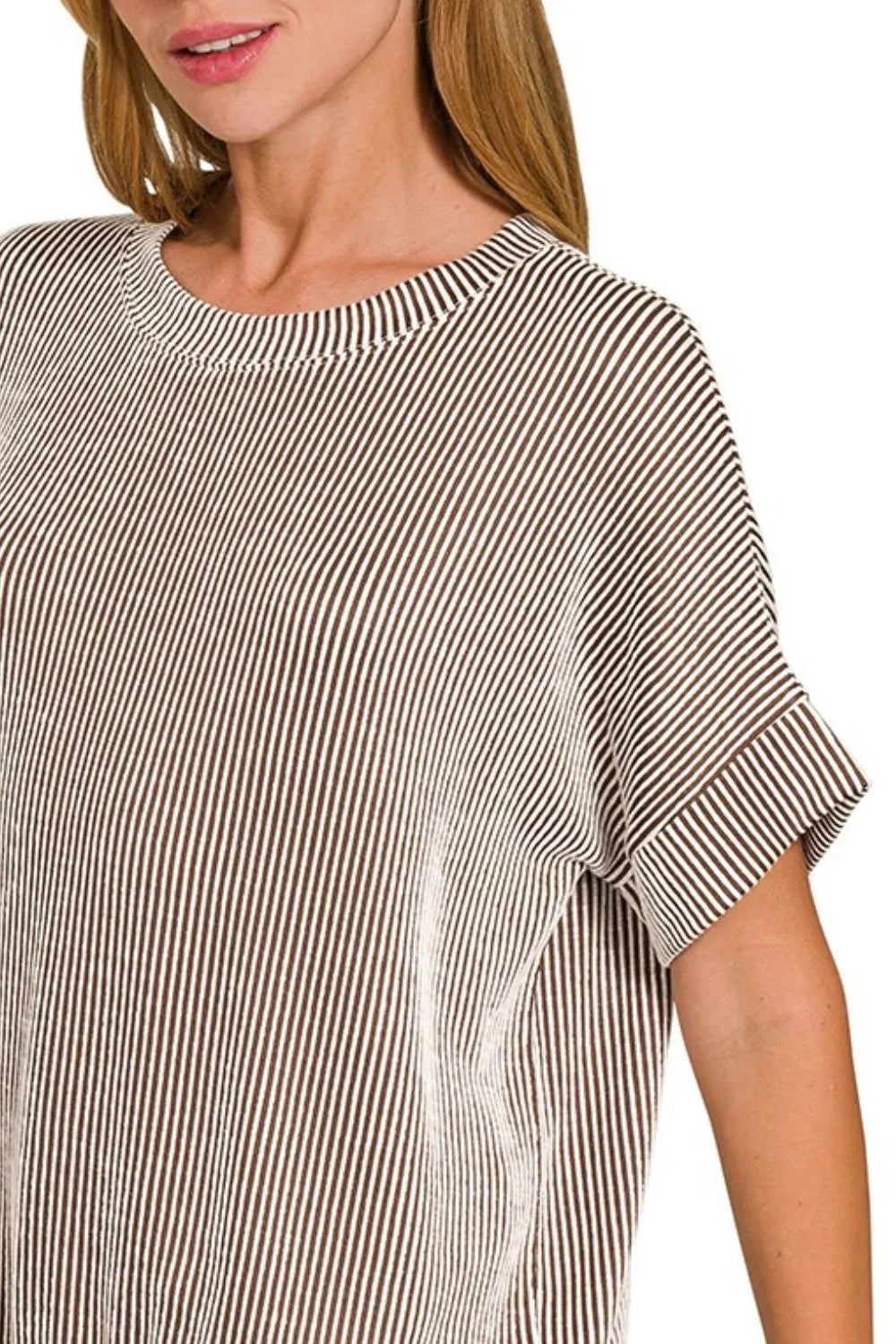 Corded Rib Short Sleeve T-Shirt for Women