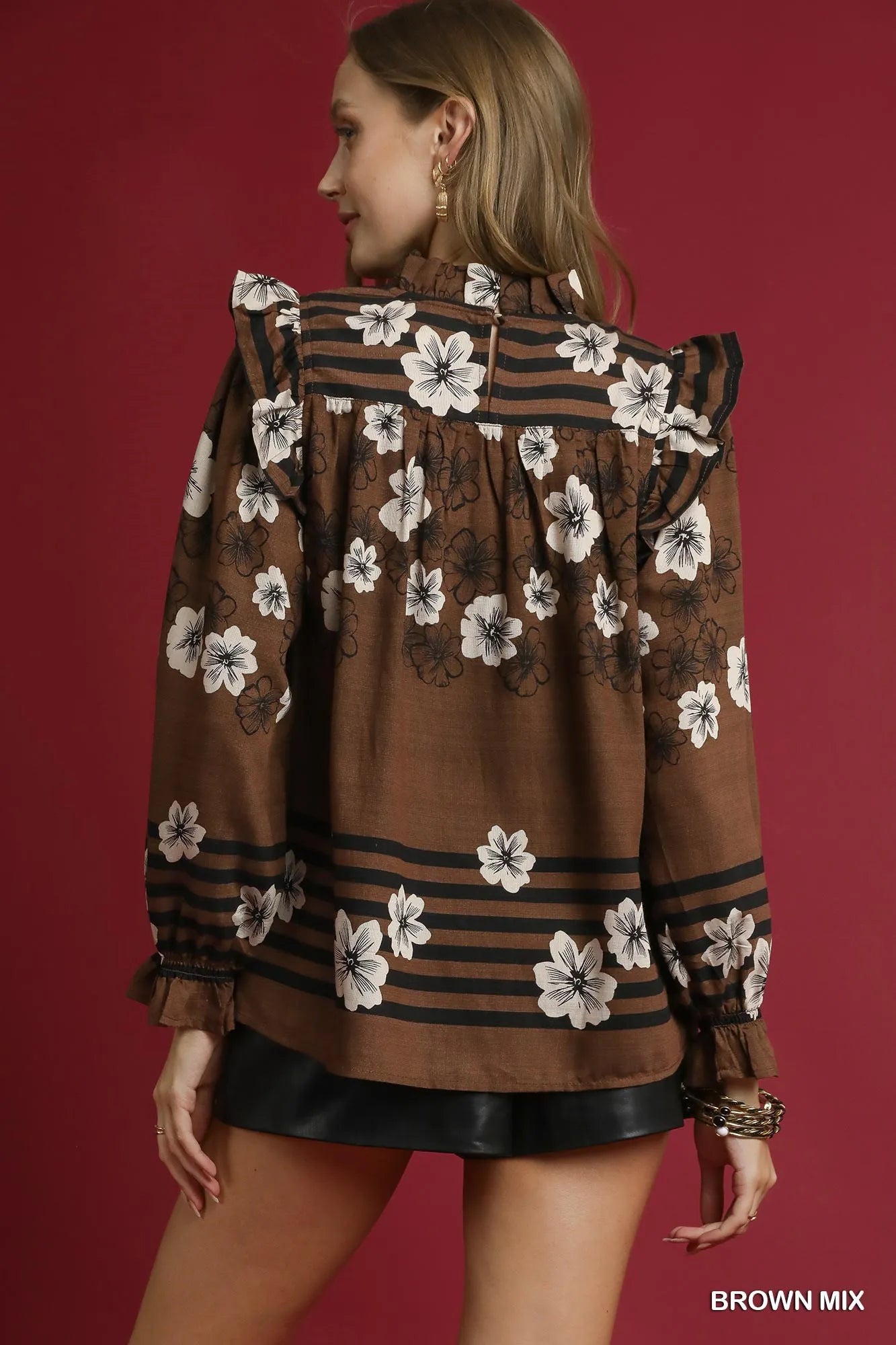 Mix Floral Smocked Ruffle Blouse at In Style Chics Boutique