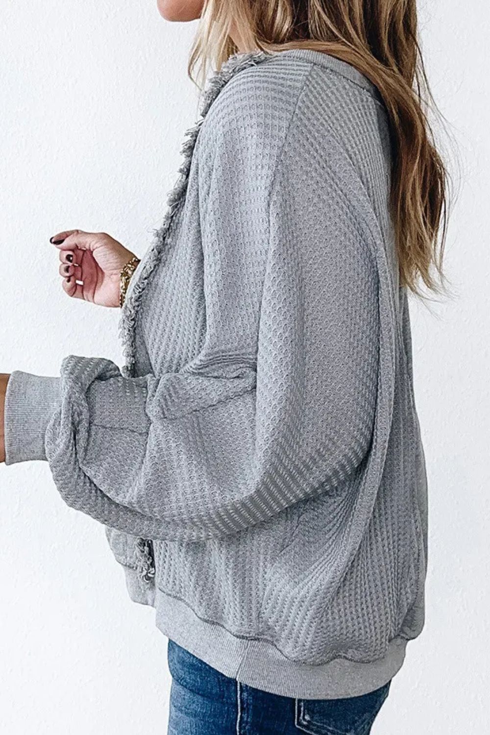 Waffle-Knit Round Neck Long Sleeve Top - In Style Chics Boutique LLC