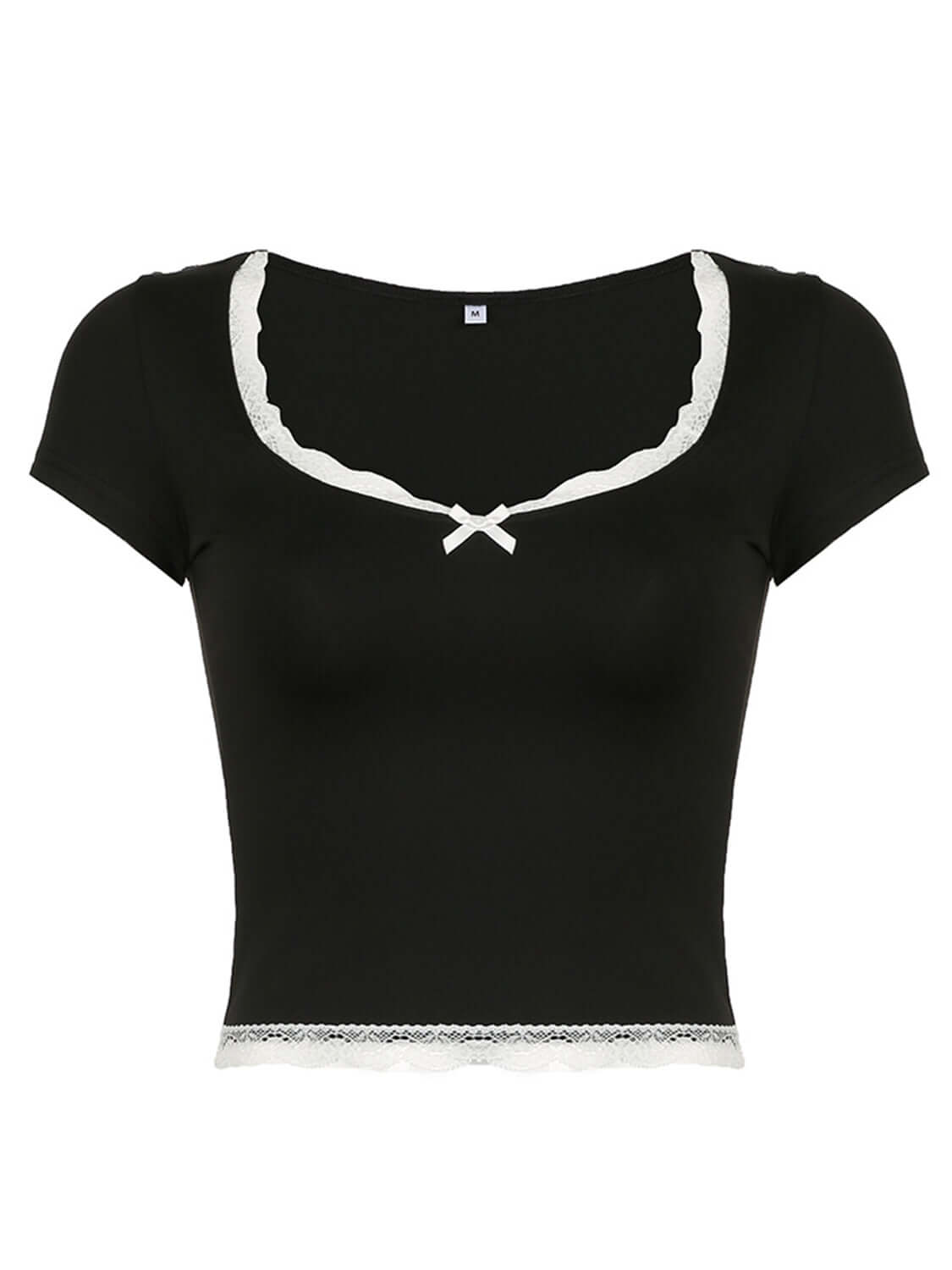 Lace Detail Sweetheart Neck Short Sleeve T-Shirt - In Style Chics Boutique LLC