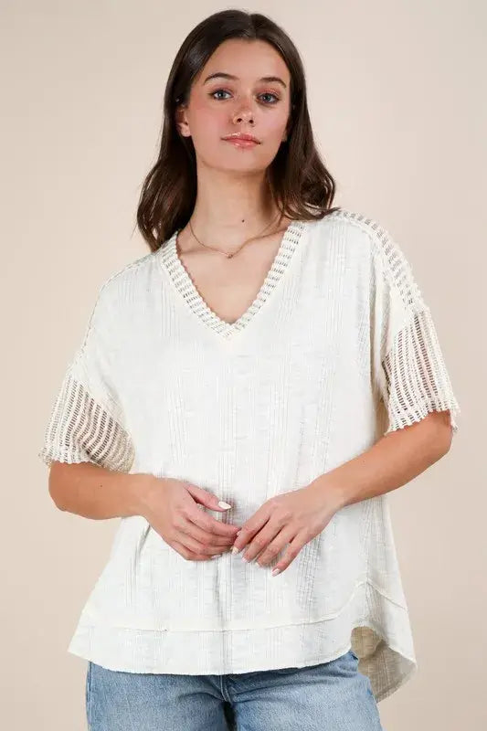 Oversized Contrast Knit Comfy Casual Top - In Style Chics Boutique Women's Juniors Apparel Online