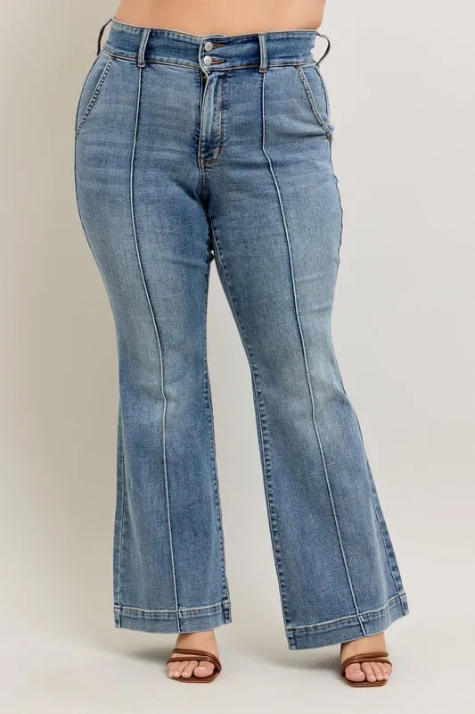 Judy Blue High-Waist Flare Jeans with Front Seam - In Style Chics Boutique Women's Juniors Plus Size Clothes
