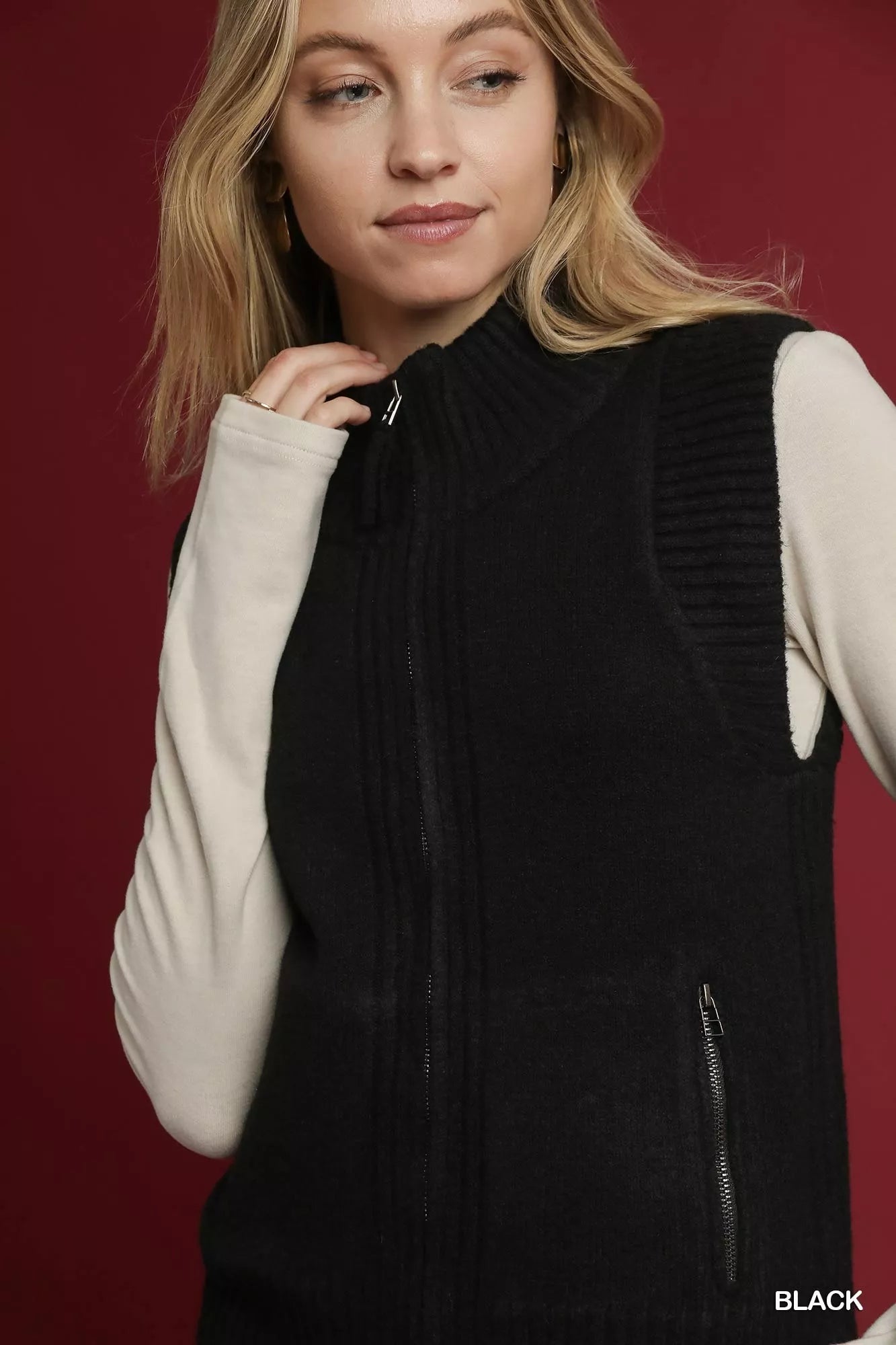 Shop Zip-Up Sweater Vest with Ribbed Trim at In Style Chics Boutique 🖤