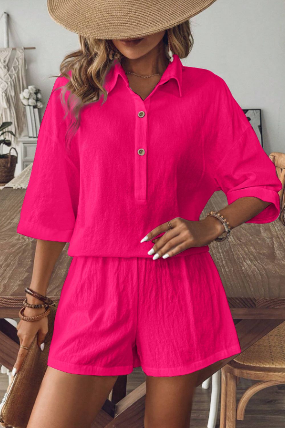 Collared Neck Half Sleeve Top and Shorts Set - More Colors! - In Style Chics Boutique LLC