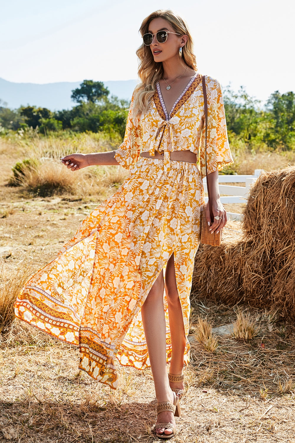 Printed Half Sleeve Top and Slit Skirt Set - More Colors! - In Style Chics Boutique LLC