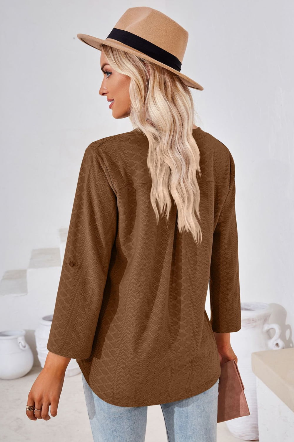 V-Neck Roll-Tap Sleeve Blouse - In Style Chics Boutique LLC