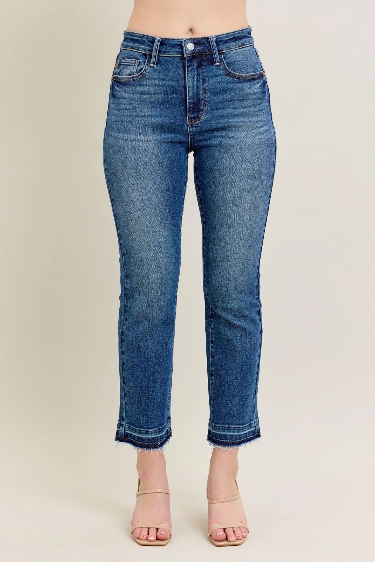 Judy Blue High Waist Vintage Wash Release Hem Kick Flare Jeans - In Style Chics Boutique Women's Juniors Plus Size Clothes Online
