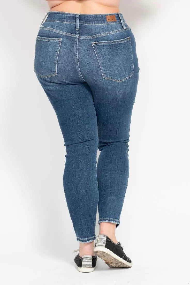 Judy Blue High Rise Button Fly Skinny Jeans at In Style Chics Boutique plus size jeans