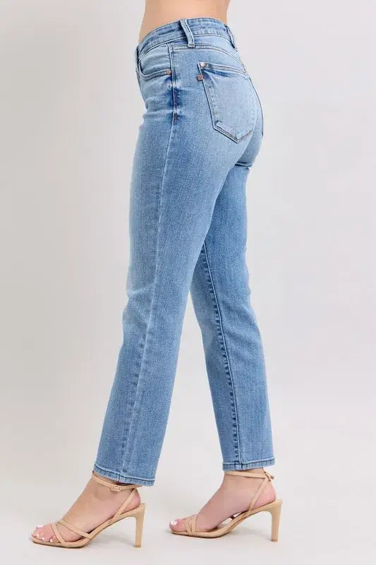 Judy Blue Mid Rise Vintage Wash Slim Jeans with Cell Phone Pocket - In Style Chics Boutique Women's Juniors Plus Size Apparel Online