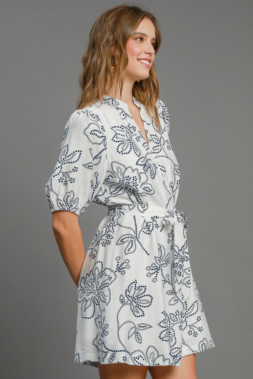 Floral Print Notched Puff Sleeve Mini Dress - Cute Clothes Online - In Style Chics Boutique Women's Juniors Plus Size Apparel