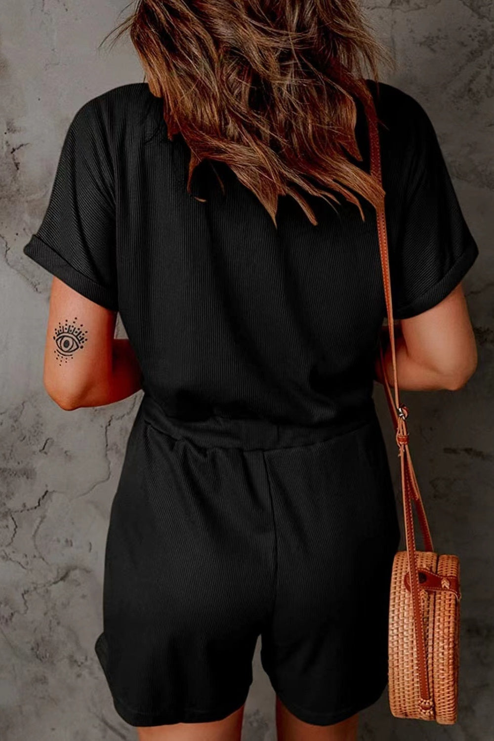 Full Size Drawstring V-Neck Short Sleeve Romper - More Colors! - In Style Chics Boutique LLC