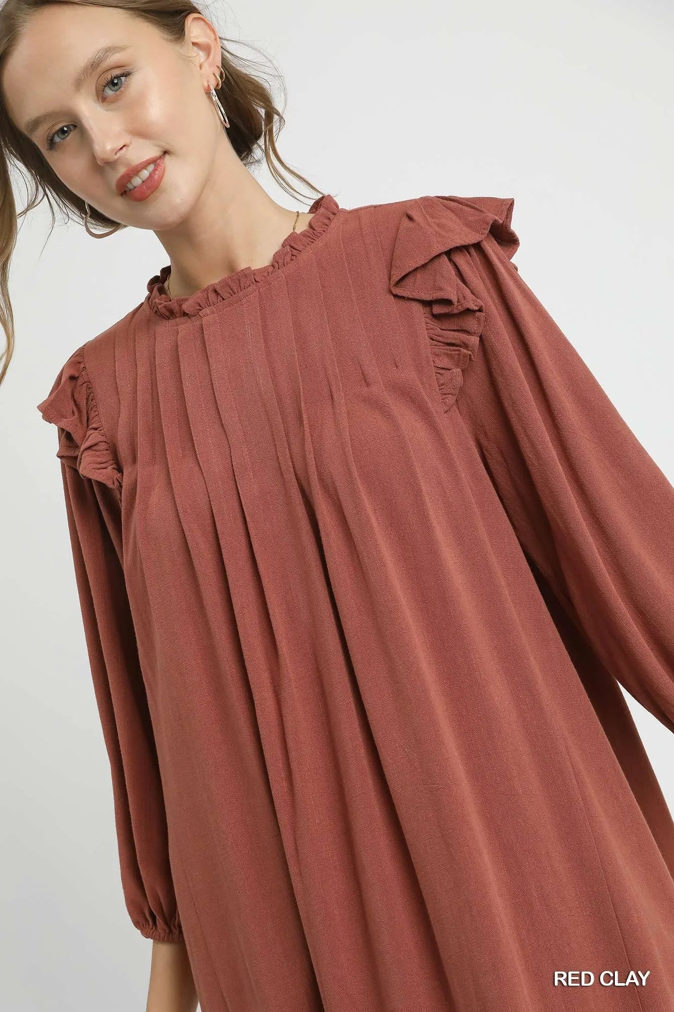 Linen Babydoll Dress, Ruffle Shoulder Pleated at In Style Chics Boutique
