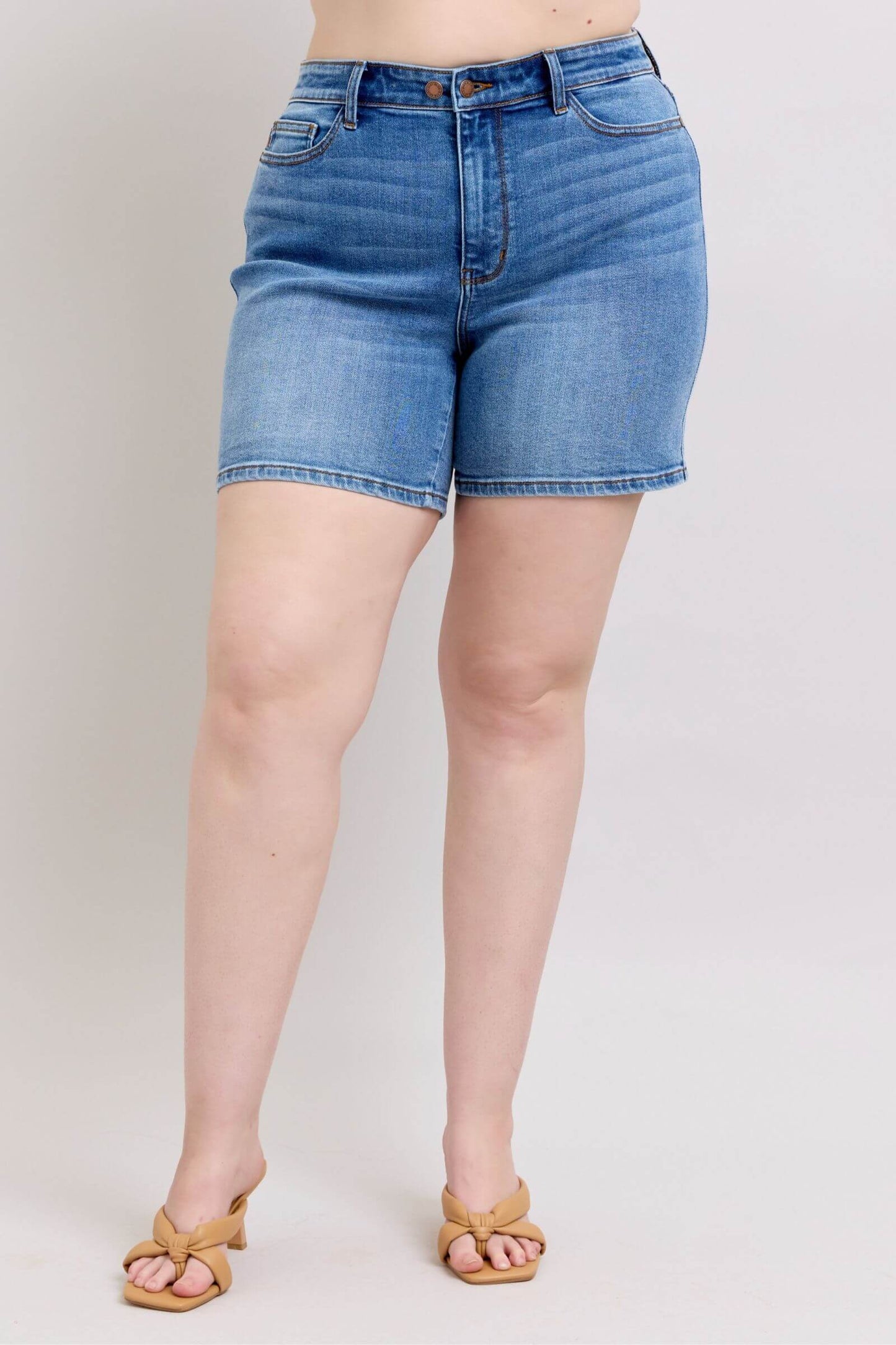 Judy Blue 2 Button Denim Shorts with Pockets - In Style Chics Boutique Women's Juniors Plus Size Apparel Online