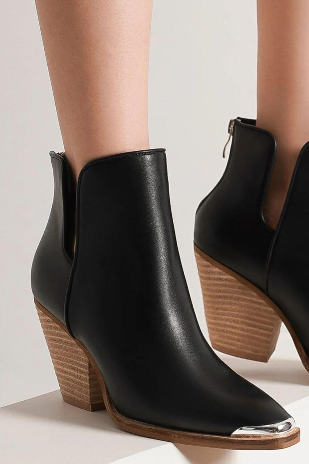 Beast Fashion Pointed Metal-Tip Toe Block Heel Ankle Boots - In Style Chics Boutique LLC